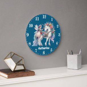 Niedliche Girls Fantasie Einhornmärchen geben Name Große Wanduhr