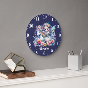 Niedliche Girls Fantasie Einhornmärchen geben Name Große Wanduhr