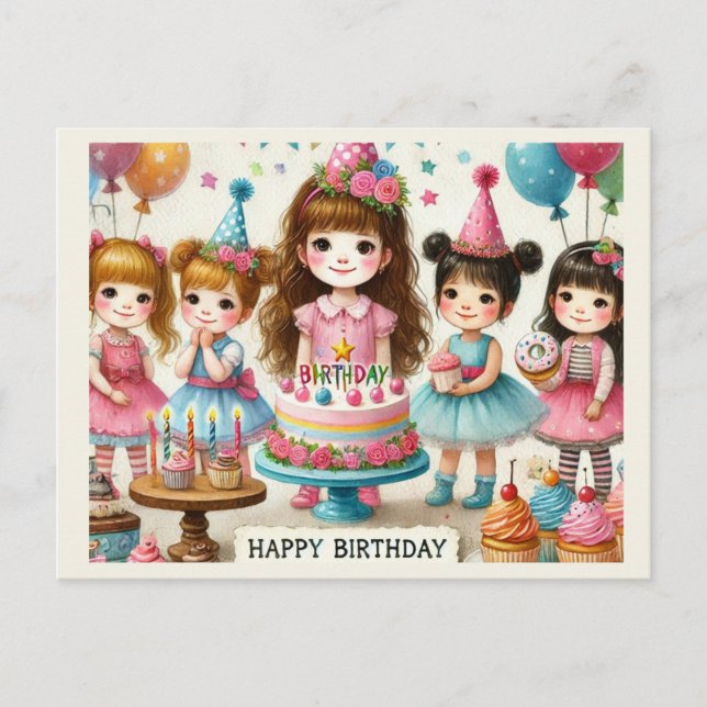 Niedliche Girls glücklich zum Geburtstag Postkarte (Vorderseite)