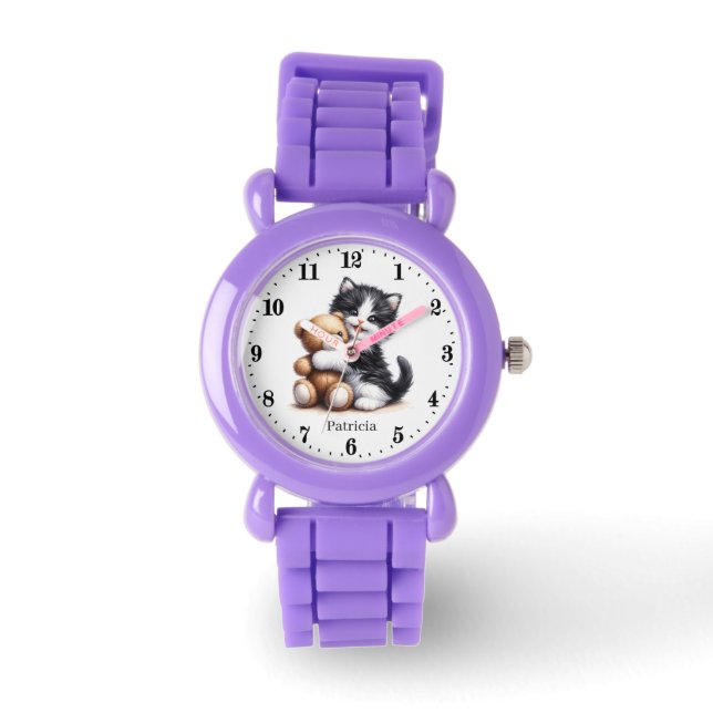 Niedliche Girls Katzenliebhaber geben Namen Armbanduhr (Vorderseite)