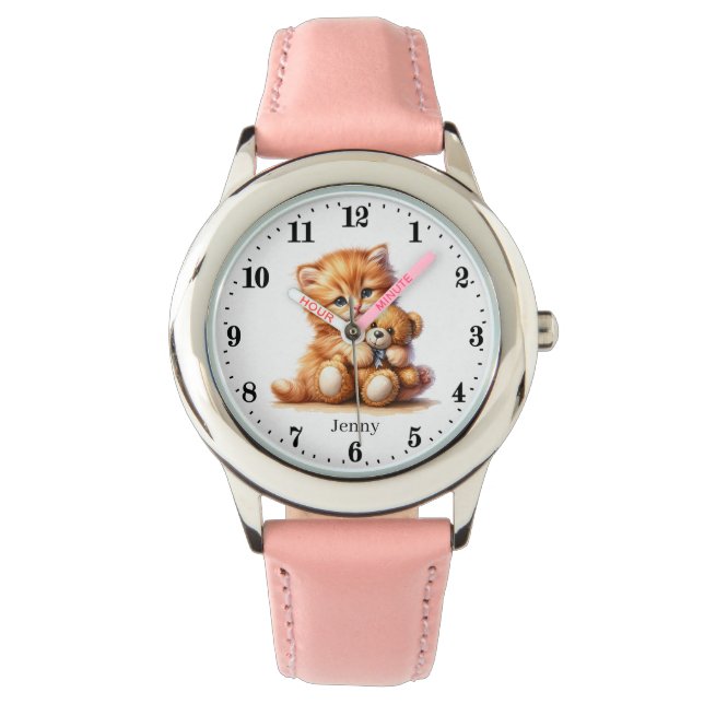 Niedliche Girls Katzenliebhaber geben Namen Armbanduhr (Vorderseite)