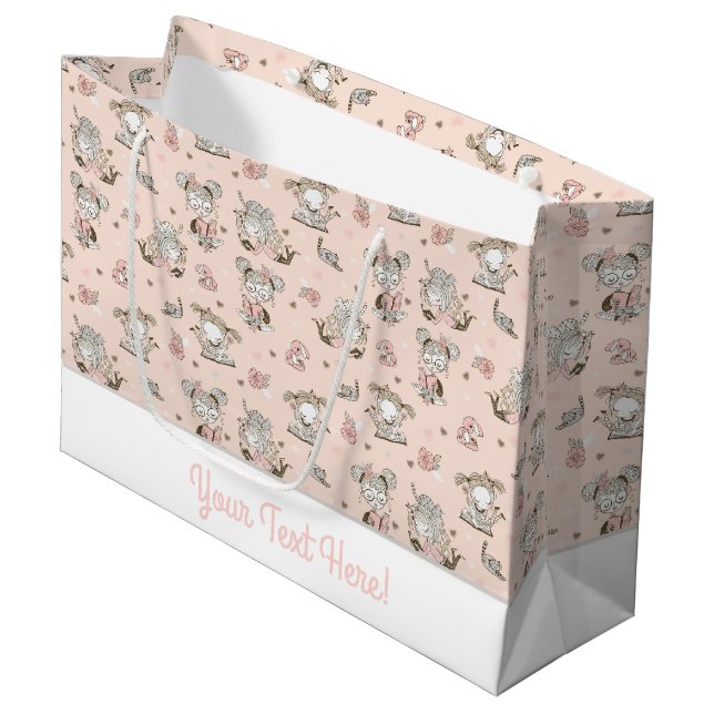 Niedliche Girls lesen Bücher Geschenk Ideen Große Geschenktüte (Vorderseite Schrägansicht)