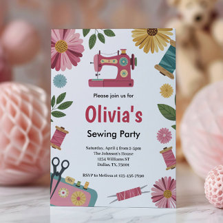 Niedliche Girls Nähen Geburtstagsparty Einladung