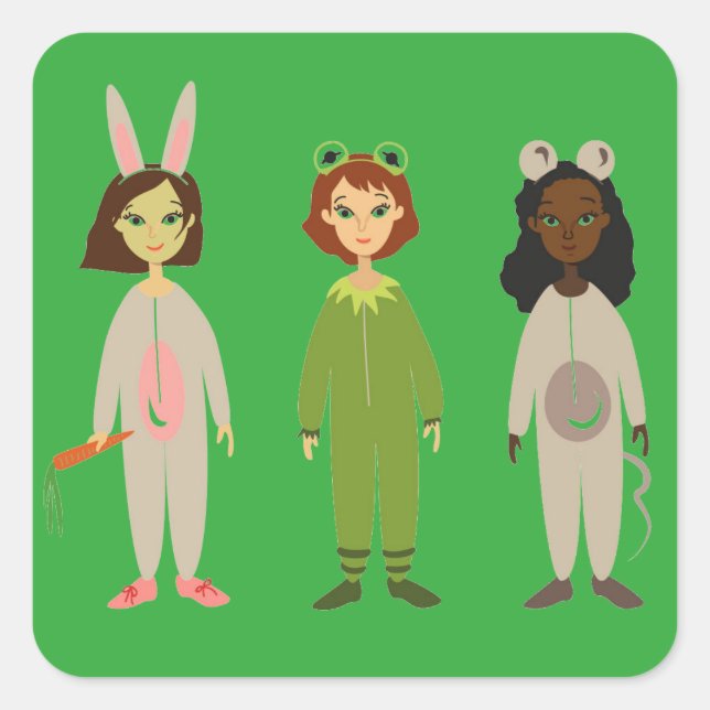 Niedliche Girls Pajama Freundesthema Quadratischer Aufkleber (Vorderseite)