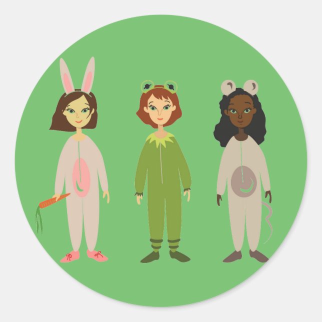 Niedliche Girls Pajama Freundesthema Runder Aufkleber (Vorderseite)