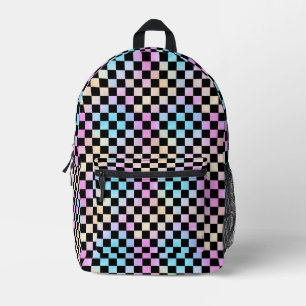 Niedliche Girls Pastel Rainbow Schwarzes Schachbre Bedruckter Rucksack