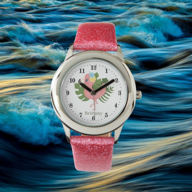 niedliche Girls pink flamingo geben den Namen Armbanduhr (Von Creator hochgeladen)