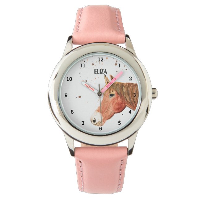 Niedliche Girls Pink Pferde Tierkids Pony Armbanduhr (Vorderseite)