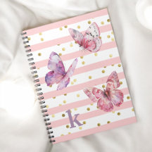 Niedliche Girl's Pink Stripes Dots and Butterflies