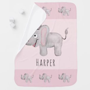 Niedliche Girl's Pink Watercolor Elephant Safari & Babydecke