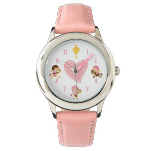 Niedliche Girls reiten Ponys und rosa Herzpferd Armbanduhr