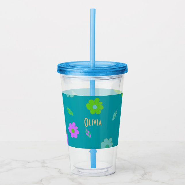 Niedliche Girls Retro Blume Acryltrinkbecher (Vorderseite)