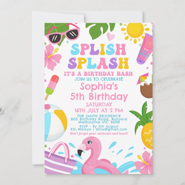 Niedliche Girls Retro Splash Geburtstag Einladung (Vorderseite)