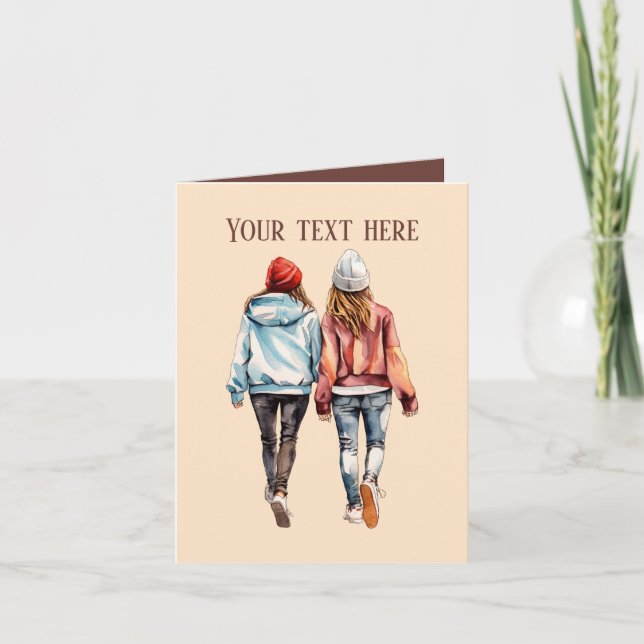 Niedliche Girls Schwestern oder Freunde Karte (Vorderseite)