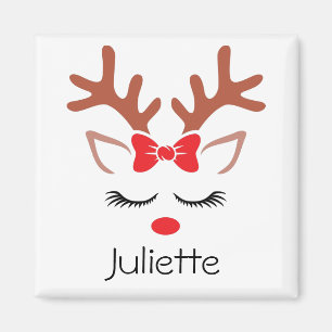 Niedliche Girls Weihnachten Rentier rote Bugknuspe Magnet