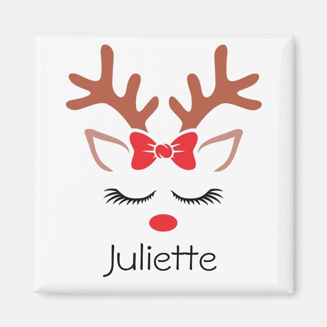 Niedliche Girls Weihnachten Rentier rote Bugknuspe Magnet (Vorne)