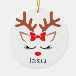 Niedliche Girls Weihnachten Rentierrote Nasenlöche Keramik Ornament