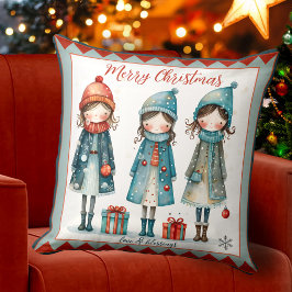 Niedliche Girls Whimsical Weihnachts-Kissen Kissen