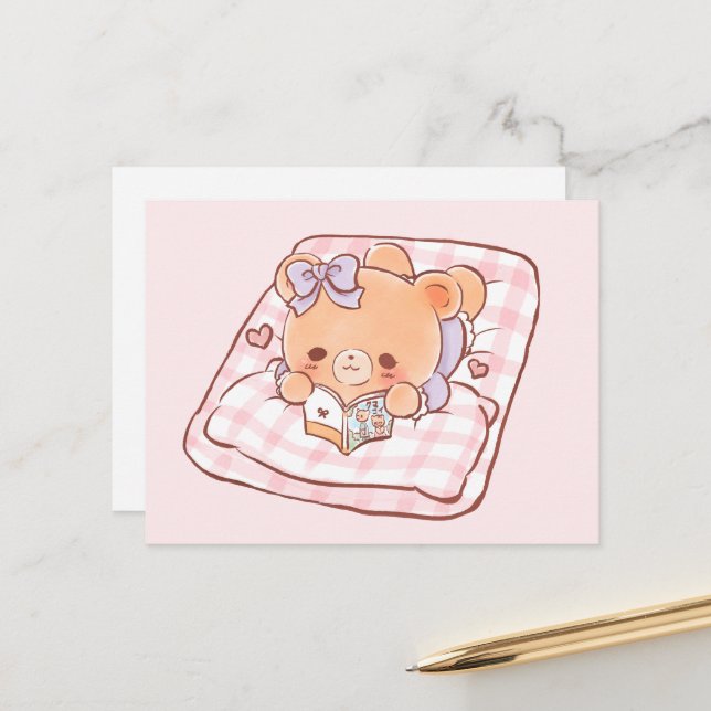 Niedliche Girly Bar Lesung Shojo Manga auf gemütli Postkarte (Vorderseite/Rückseite Beispiel)