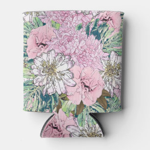 Niedliche Girly Blush Pink & White Floral Illustra Dosenkühler
