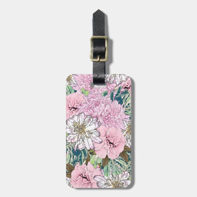 Niedliche Girly Blush Pink & White Floral Illustra Gepäckanhänger (Vorderseite vertikal)