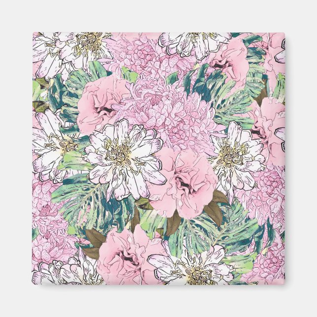 Niedliche Girly Blush Pink & White Floral Illustra Magnet (Vorne)