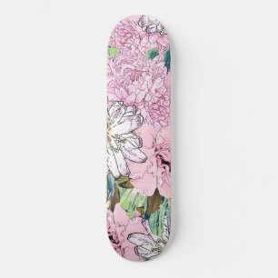 Niedliche Girly Blush Pink & White Floral Illustra Skateboard