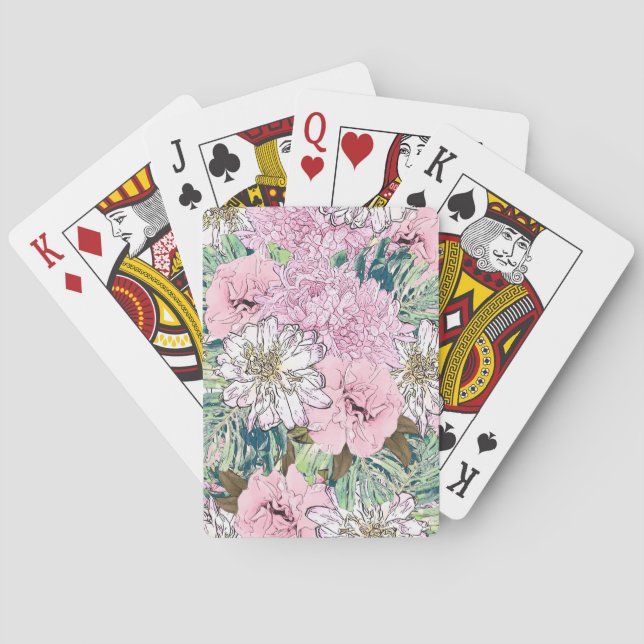 Niedliche Girly Blush Pink & White Floral Illustra Spielkarten (Rückseite)