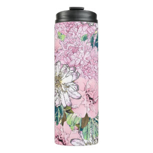 Niedliche Girly Blush Pink & White Floral Illustra Thermosbecher