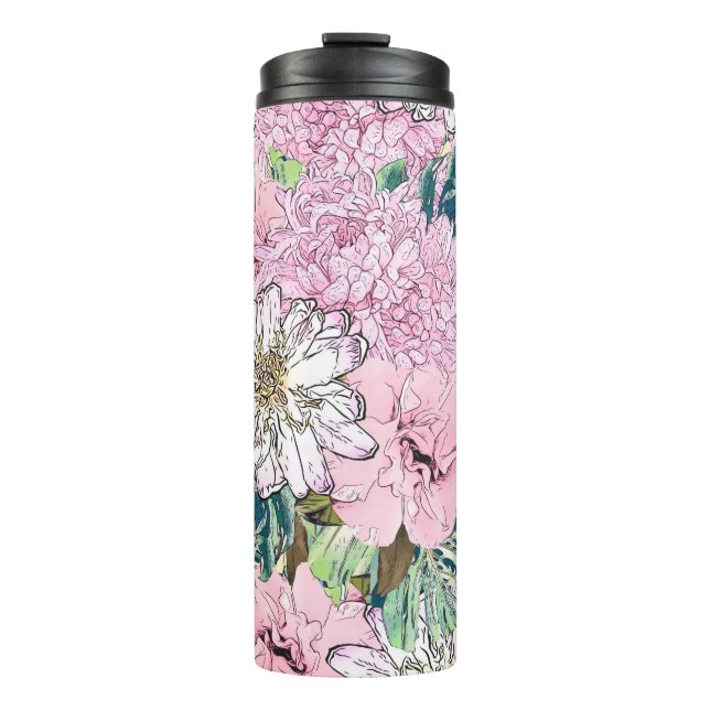 Niedliche Girly Blush Pink & White Floral Illustra Thermosbecher (Vorderseite)