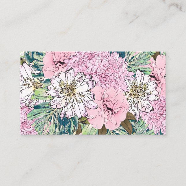 Niedliche Girly Blush Pink & White Floral Illustra Visitenkarte (Vorderseite)