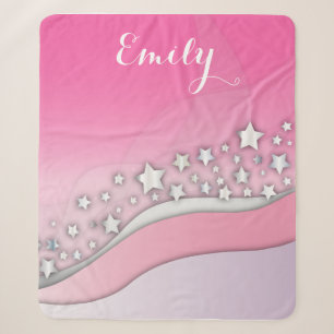 Niedliche Girly Dreamy Chic Silver Stars in Rosa Sherpadecke