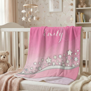 Niedliche Girly Dreamy Chic Silver Stars in Rosa Sherpadecke