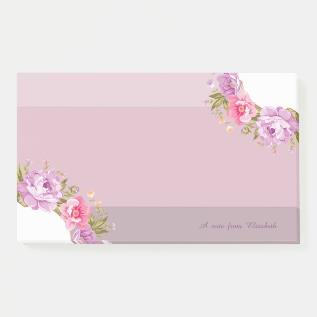 Niedliche Girly Floral, gestreift Personalisiert Post-it Klebezettel (Vorderseite)