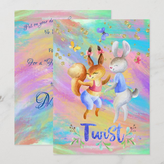 Niedliche Girly Forest Animals Ballroom Dancing Einladung (Vorne/Hinten)