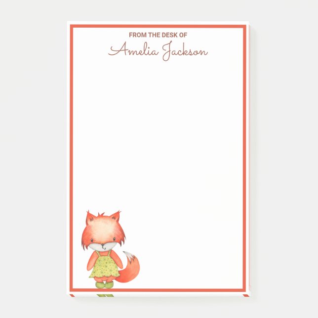 Niedliche Girly Fox Woodland Animal Post-it Klebezettel (Vorderseite)