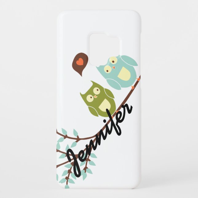 Niedliche Girly, grüne und blaue Eulen mit Ihrem Case-Mate Samsung Galaxy Hülle (Rückseite)