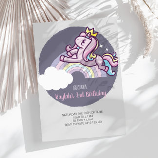 Niedliche Girly Lila Magical Unicorn Einladung