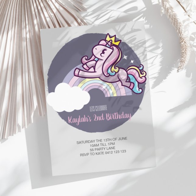 Niedliche Girly Lila Magical Unicorn Einladung (Von Creator hochgeladen)