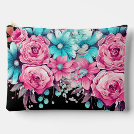 Niedliche Girly Pink & Aquamarine Blumen Make-up B Zubehörtasche