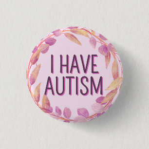 Niedliche Girly-Pink-Blätter Wreath Text Autismus Button