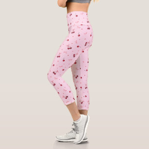 Niedliche Girly Pink Bows und Cherries Capri Leggings