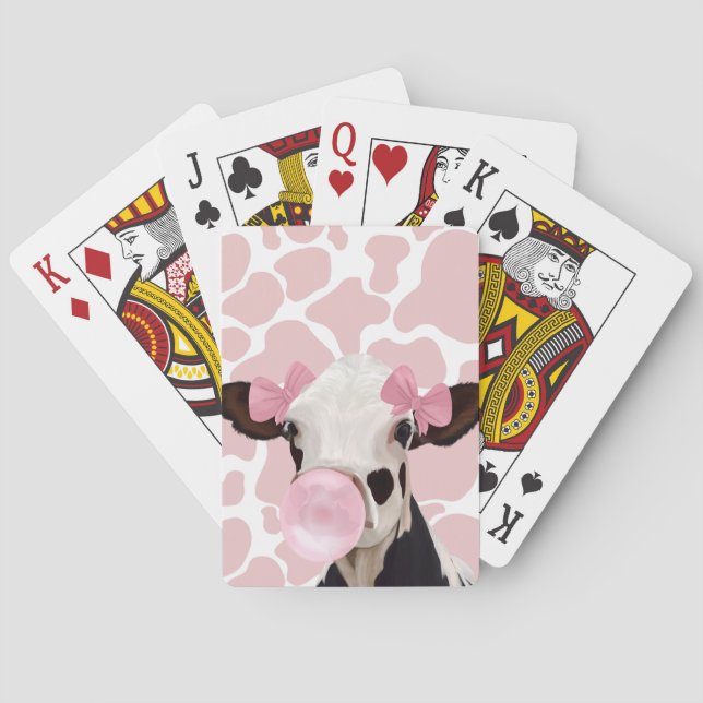 Niedliche Girly Pink Bubblegum Blash Kuh Spielkarten (Rückseite)