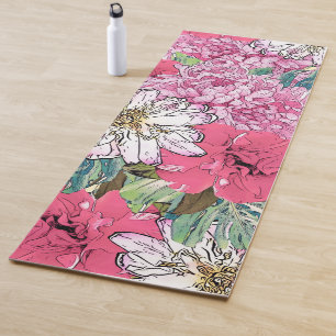 Niedliche Girly Pink & Green Floral Illustration Yogamatte