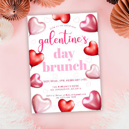 Niedliche Girly Pink Hearts Galentine's Day Brunch Einladung