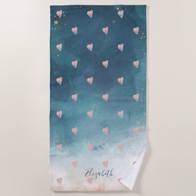 Niedliche Girly Pink Hearts Wasserfarben Paint Spl Strandtuch (Vorderseite)