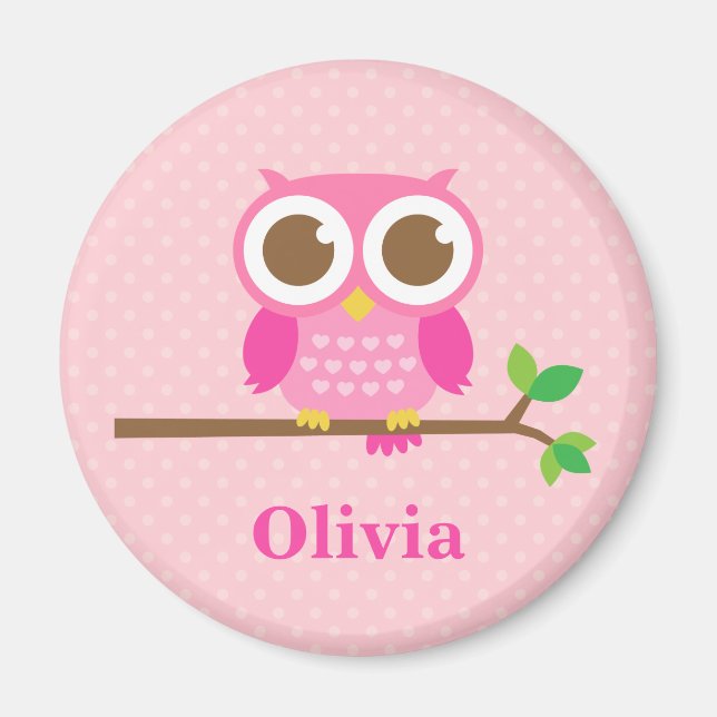 Niedliche Girly Pink Owl auf der Zweigstelle für M Magnet (Vorne)