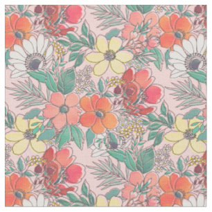 Niedliche girly rosa Blumenhand gezeichneter Stoff