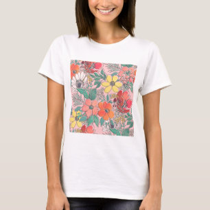 Niedliche girly rosa Blumenhand gezeichneter T-Shirt