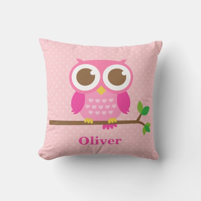 Niedliche Girly rosa Eule auf Kissen (Vorderseite)